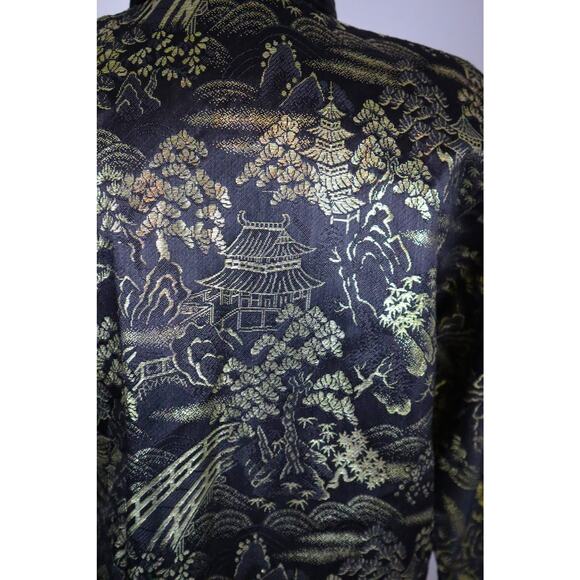 Vintage Gold and Black Japanese Kimono Jacket Metallic Velvet Mandarin Collar M - Picture 7 of 9